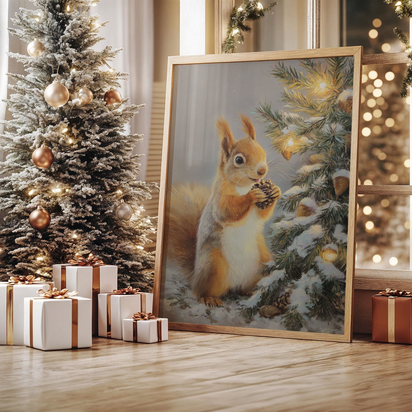 Winter Squirrel Finds Pine Cone Magic