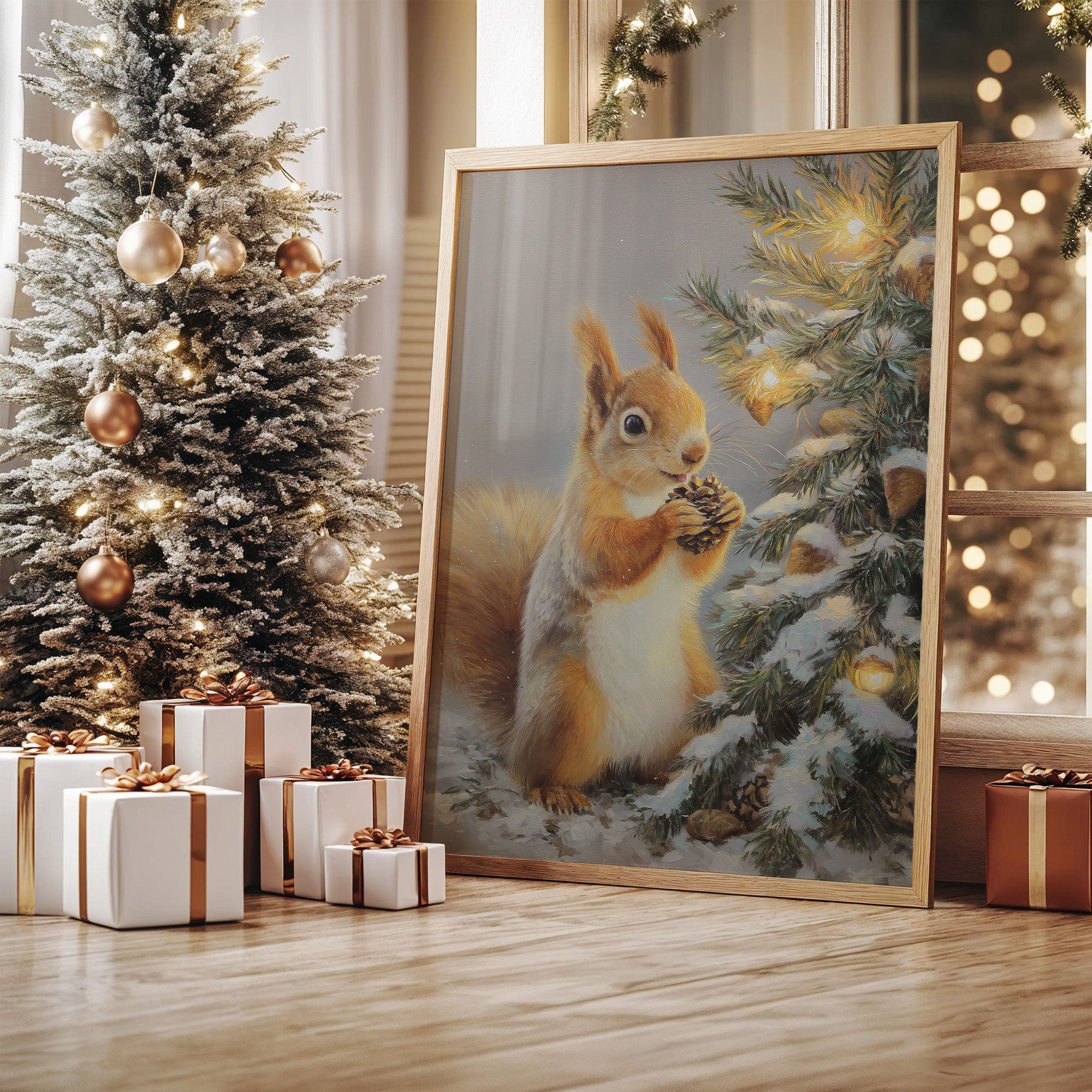 Winter Squirrel Finds Pine Cone Magic