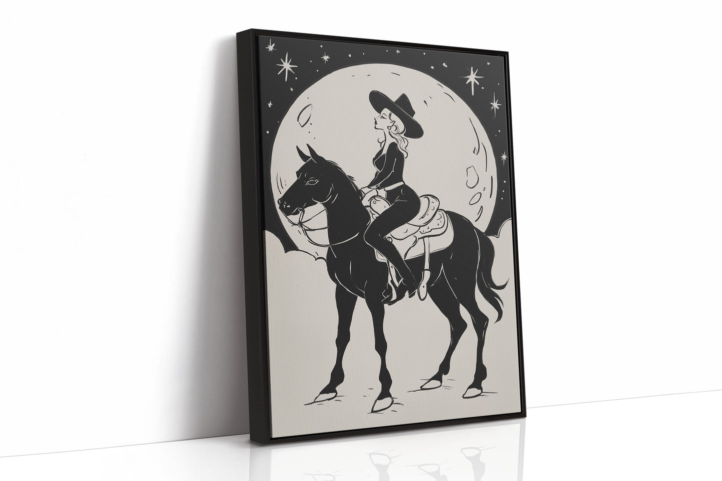Moonlit Cowgirl Rides Among Stars