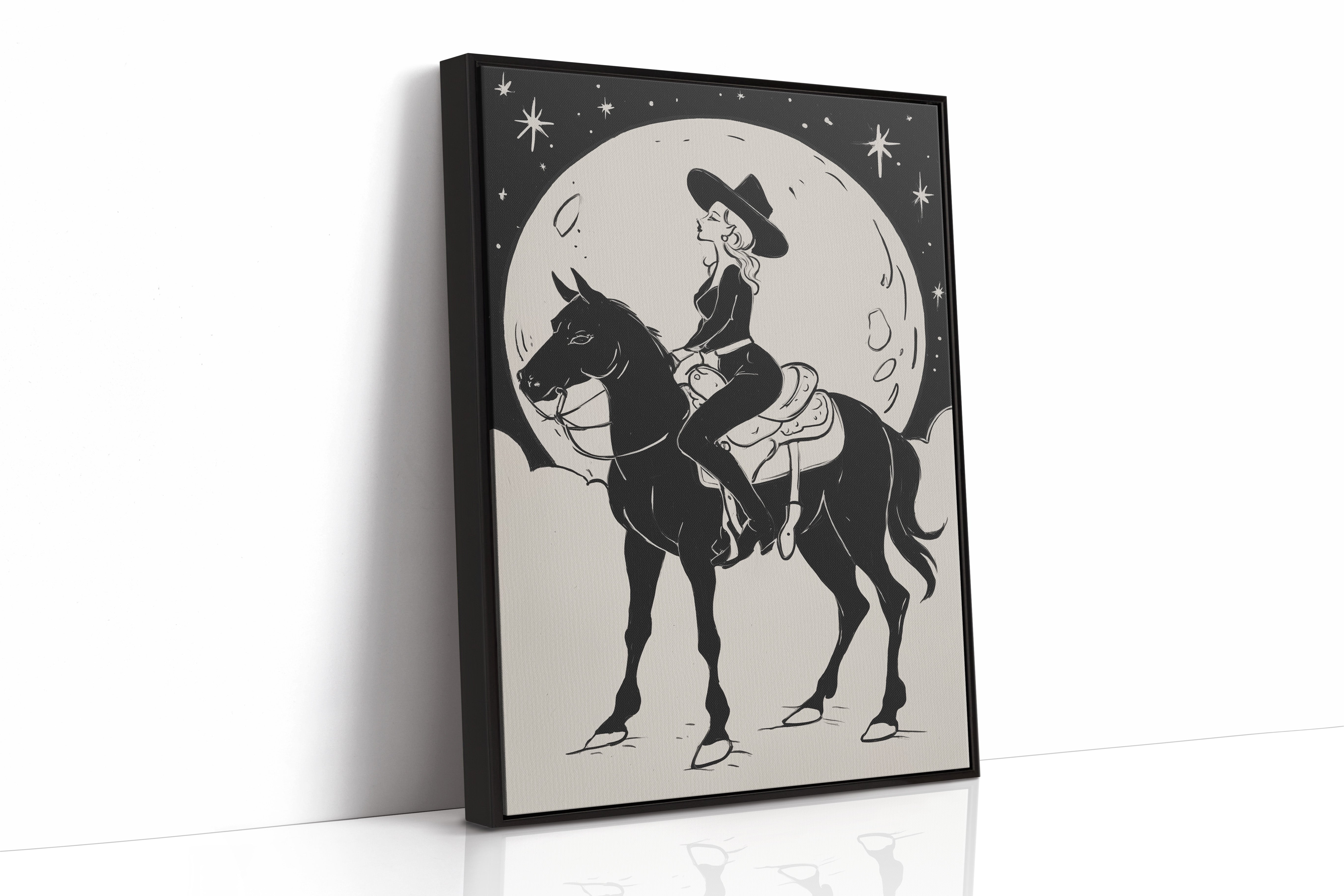 Moonlit Cowgirl Rides Among Stars
