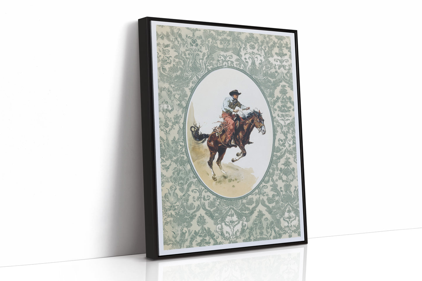 Sage Damask Frames Wild Bronco
