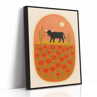 Desert Bloom with Bull at Sunset