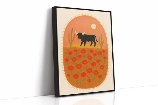 Desert Bloom with Bull at Sunset