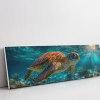 Sea Turtle Swimming In Sunlit Ocean