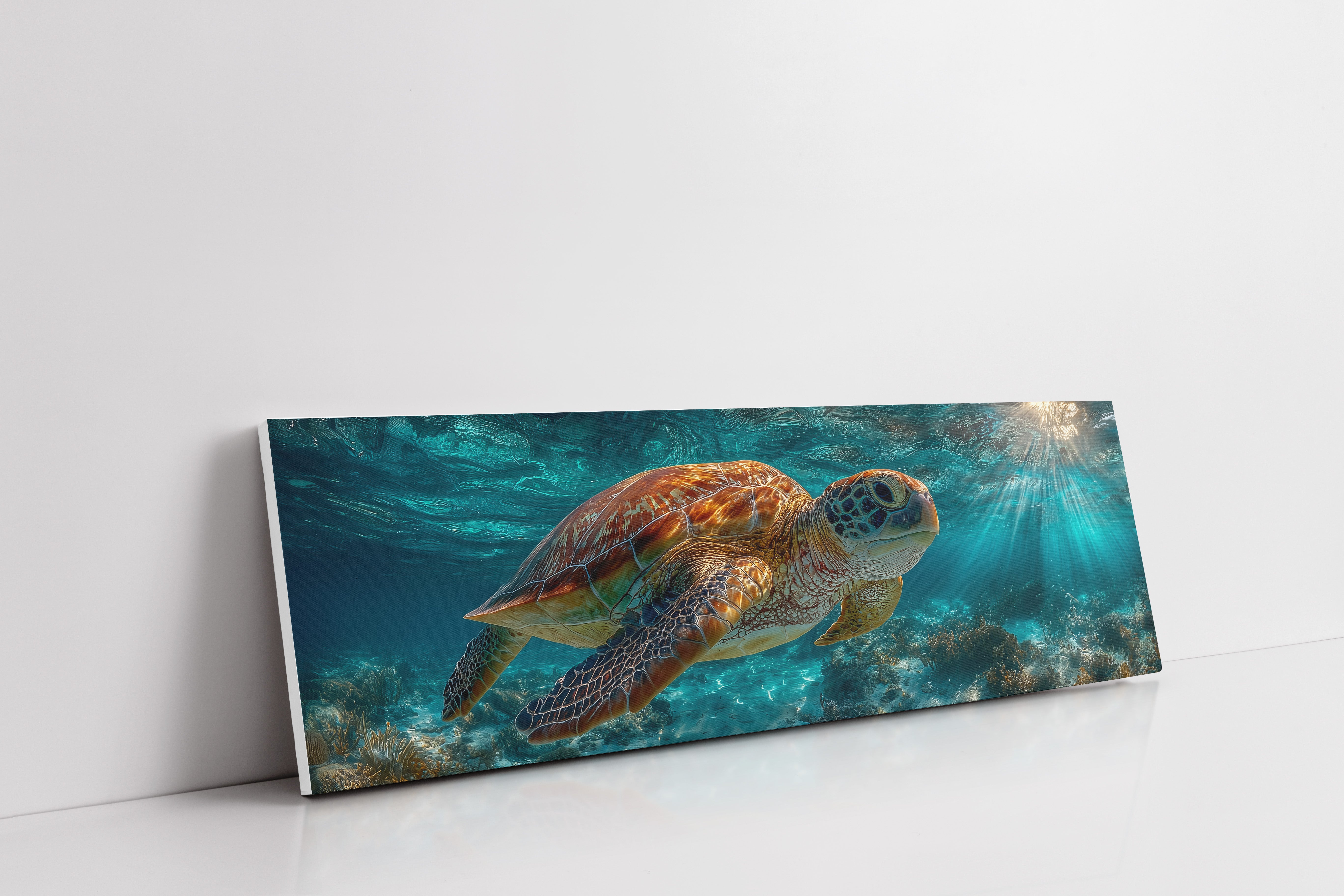 Sea Turtle Swimming In Sunlit Ocean