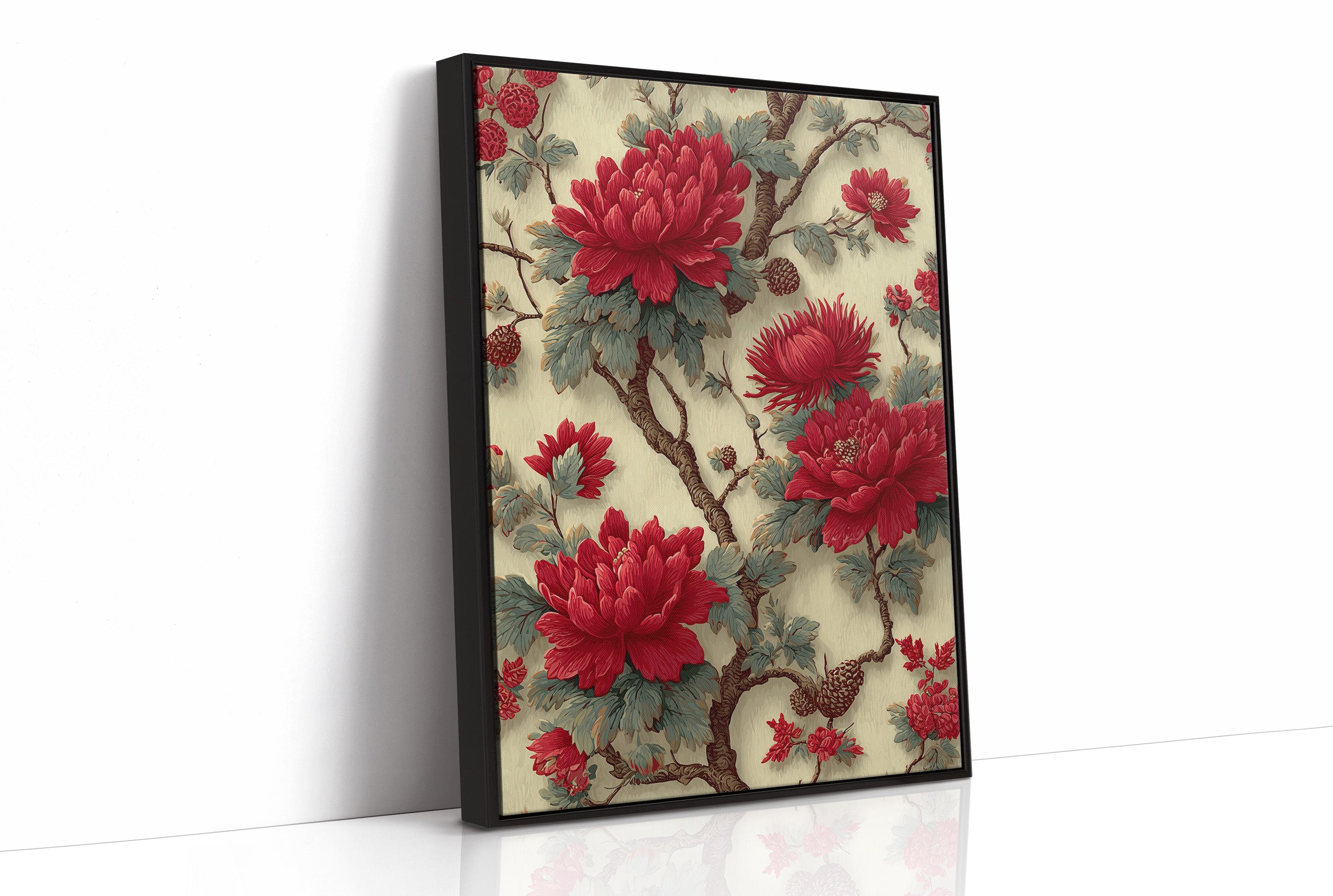 Red Blooms on Ivory Branches