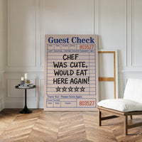 Funny Guest Check Wall Art – “Chef Was Cute” Diner Poster
