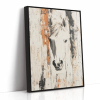 White Horse Against Rustic Planks