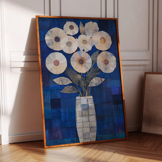 Moonlit Daisies In Checkered Vase