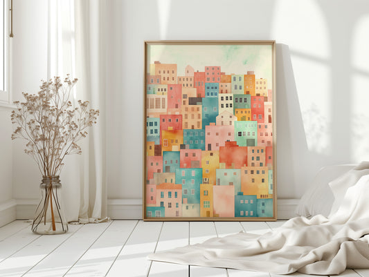 Stacked City Dreams Watercolor Print