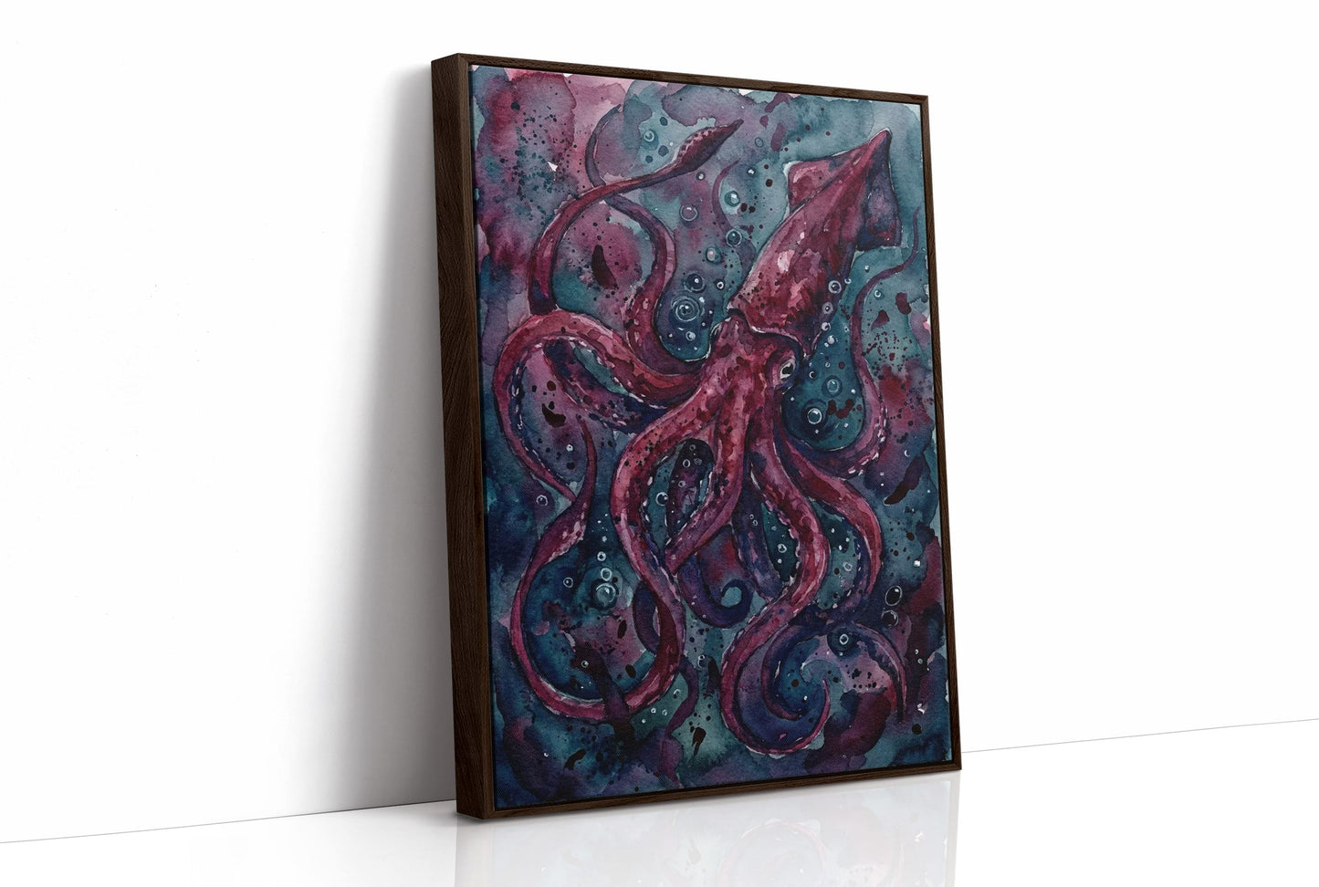 Crimson Depths: Watercolor Giant Squid Study