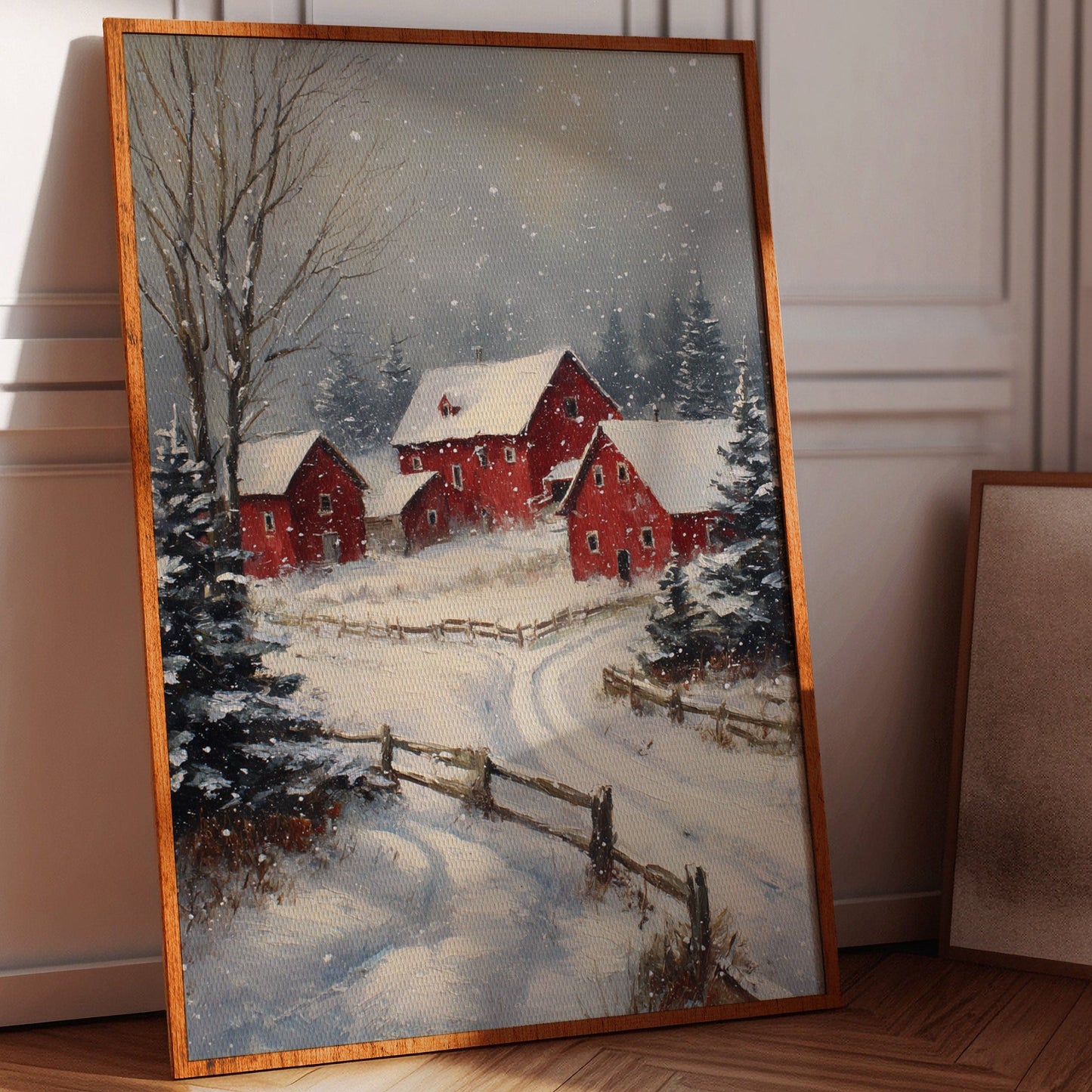 Crimson Cabins Beneath Winter's Veil