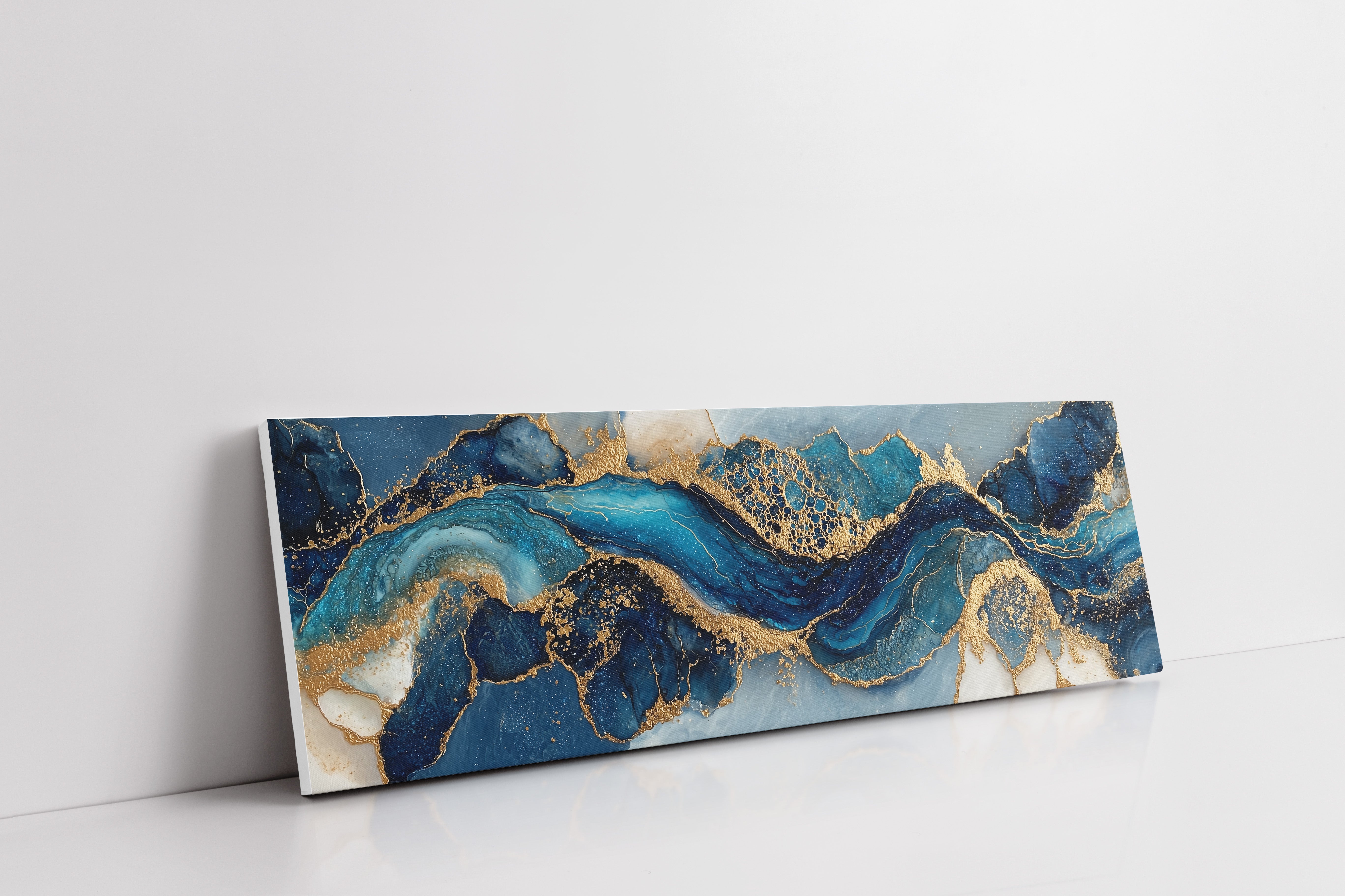 Blue And Gold Abstract Fluid Art
