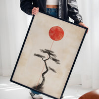 Minimalist Bonsai & Rising Sun – Japanese Zen-Inspired Wall Art