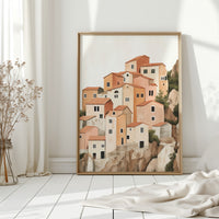 Sunlit Cliffside Village in Warm Earth Tones