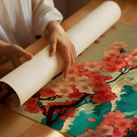 Cherry Blossoms Dance Above Emerald Seas