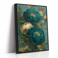 Teal Peonies on a Weathered Wall