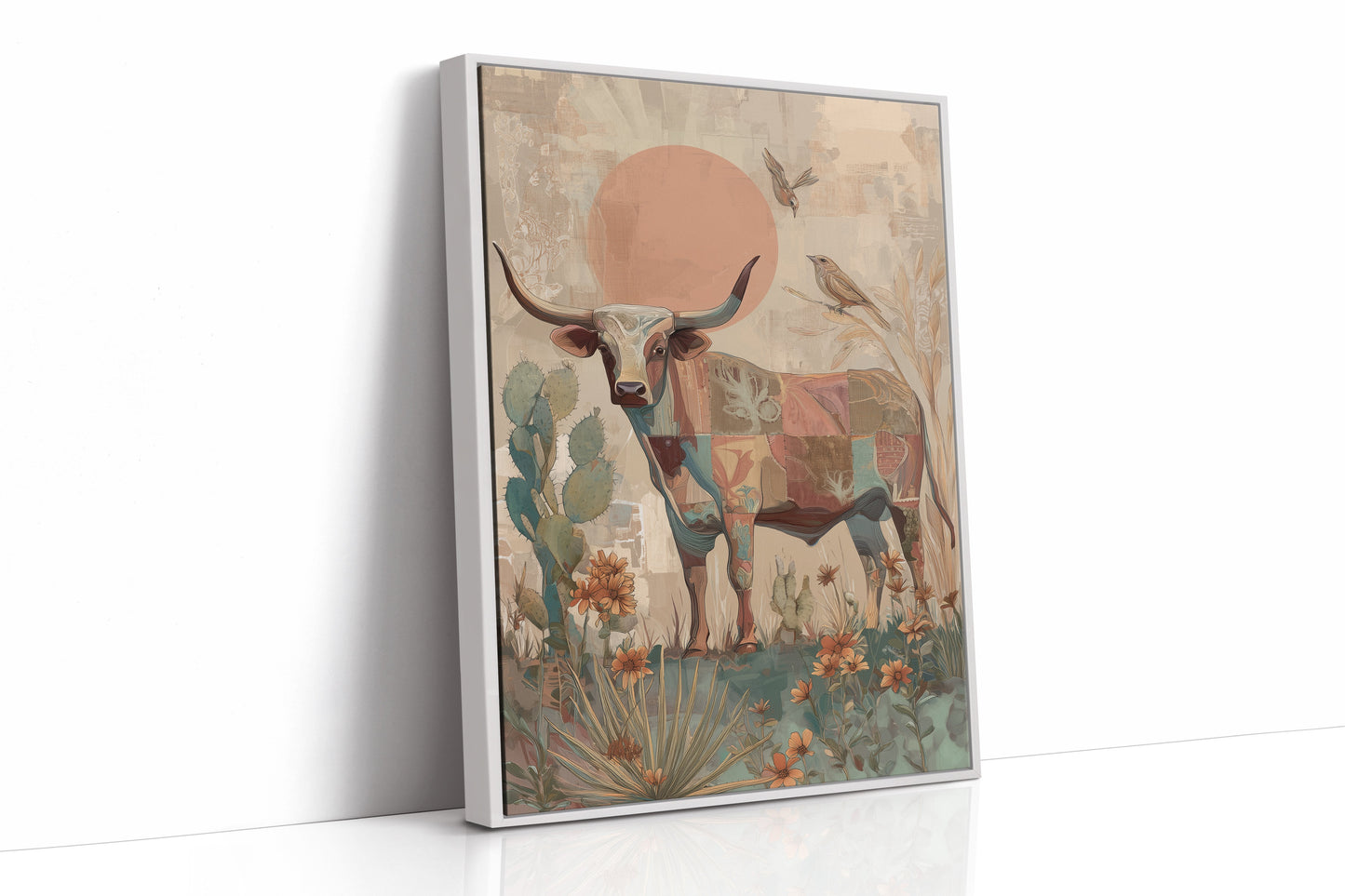 Desert Longhorn Under Coral Sun