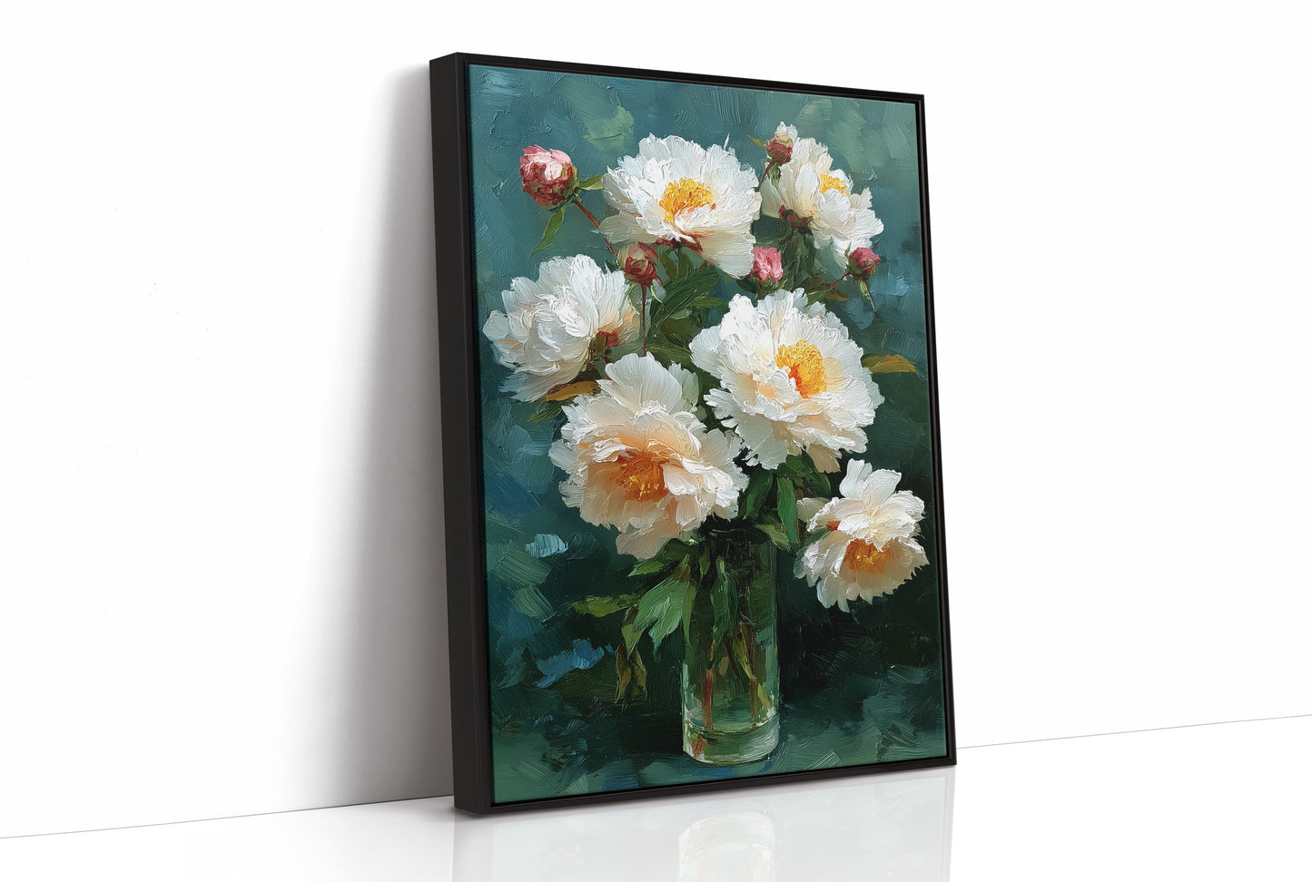 White Peonies in a Glass at Dusk