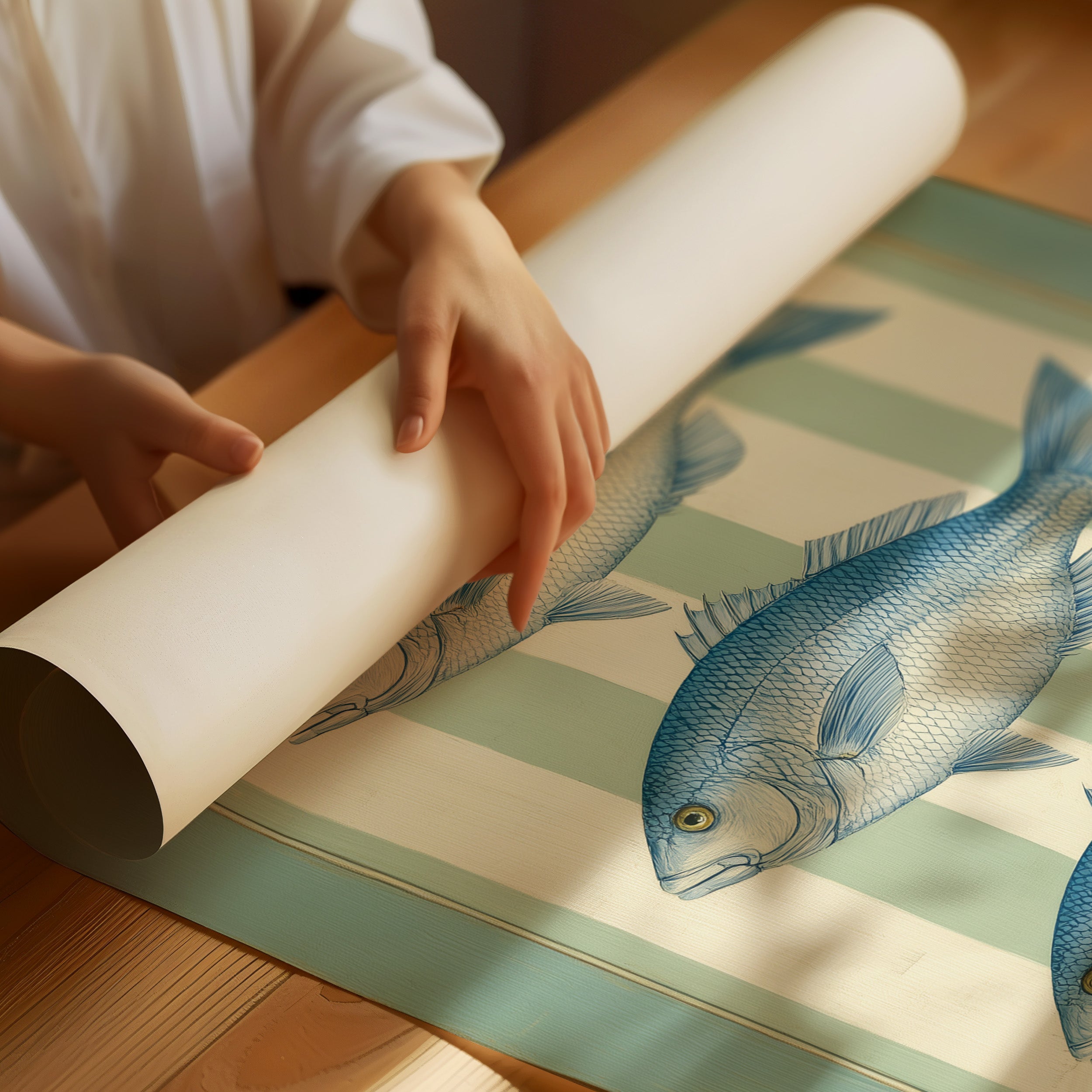 Coastal Blues On Mint Stripes