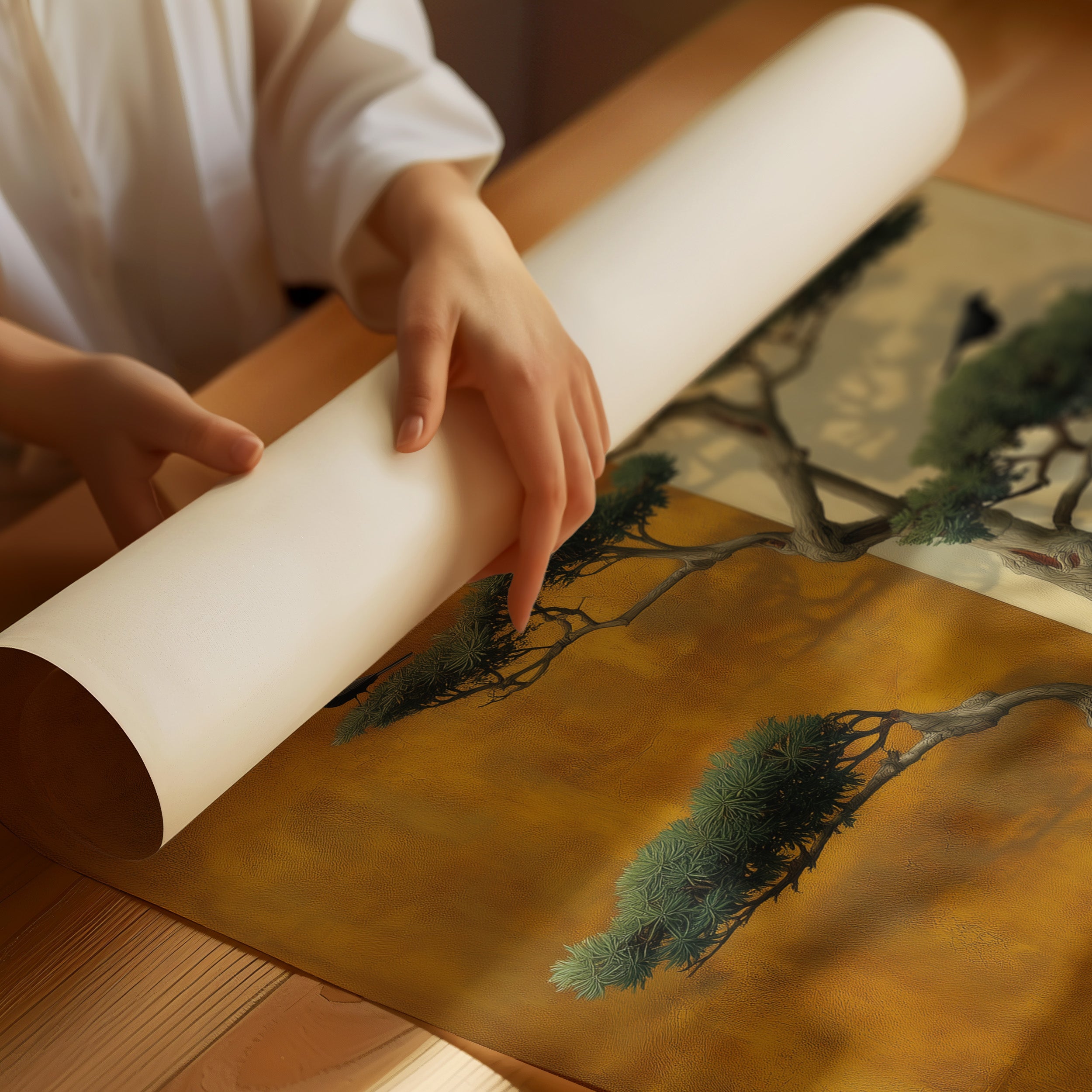 Birds Rest On Ancient Bonsai Branches