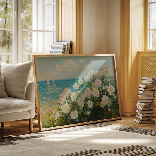 Coastal Roses Dance With Sailboats