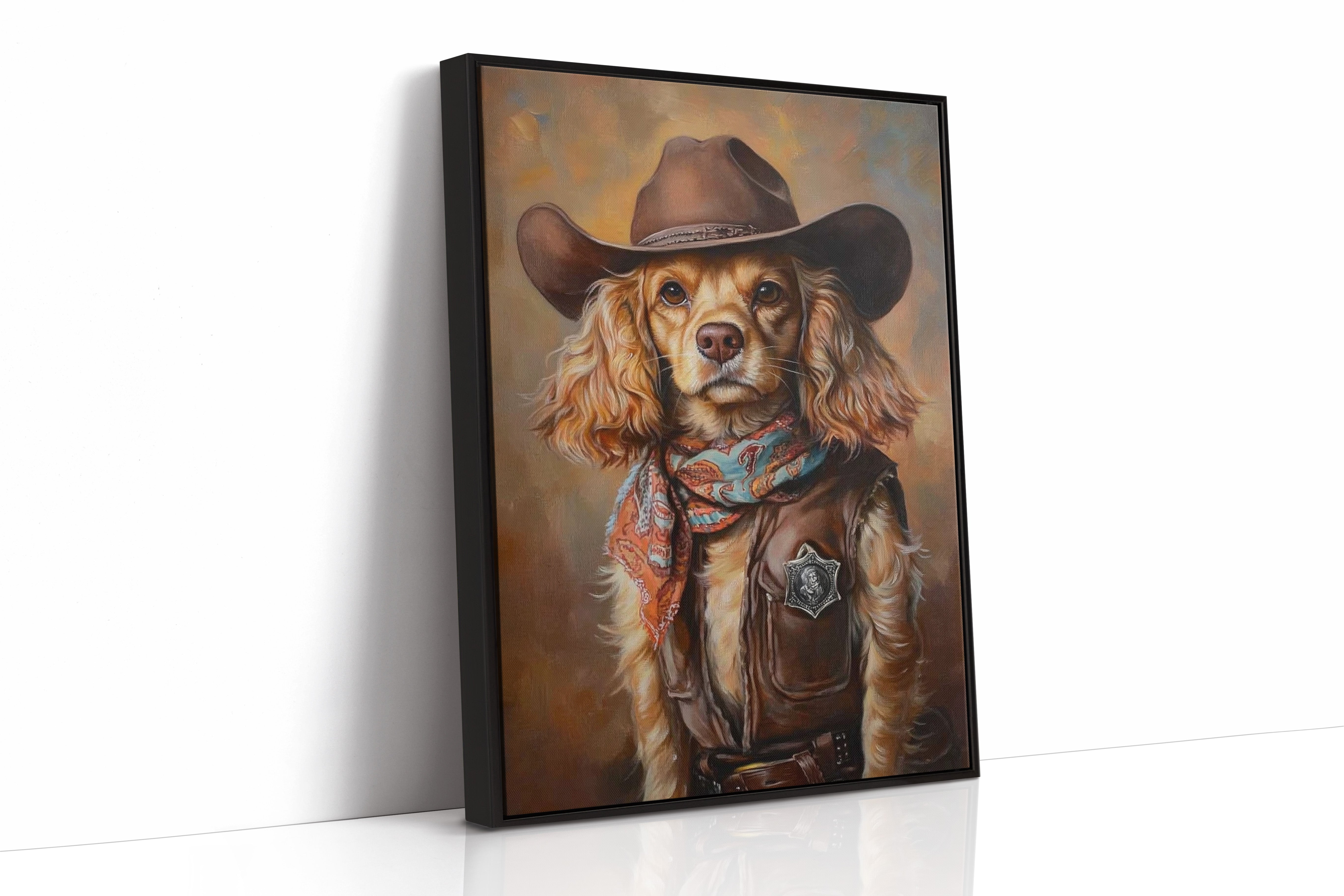Cocker Spaniel Sheriff in Turquoise and Rust