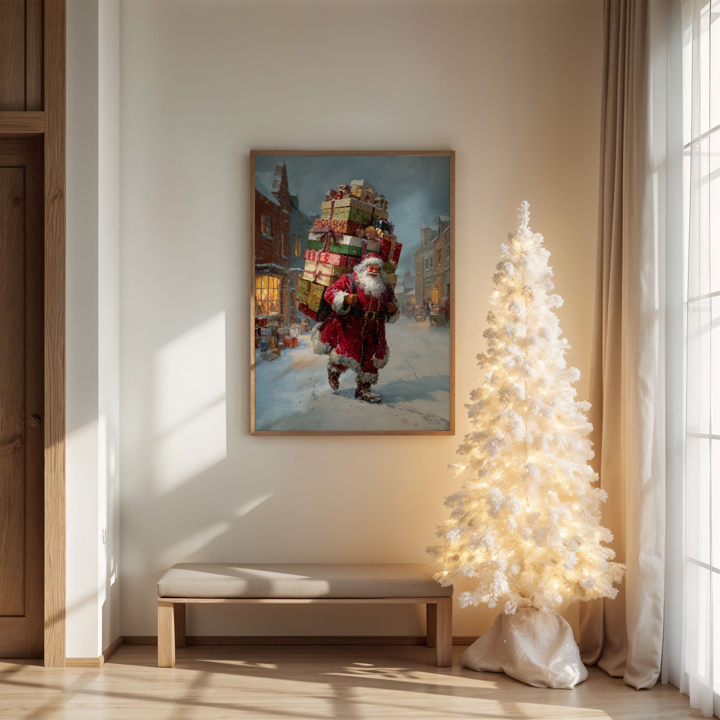 Gifts Tower Above Snowy Streets