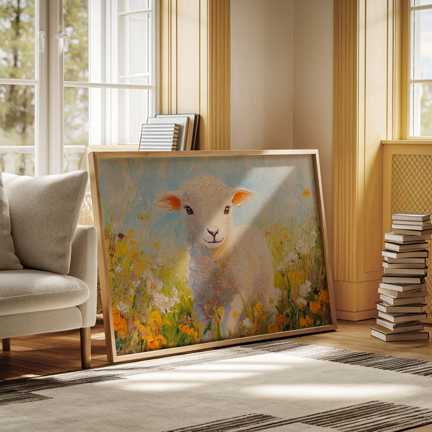 Spring Lamb Among Golden Meadows