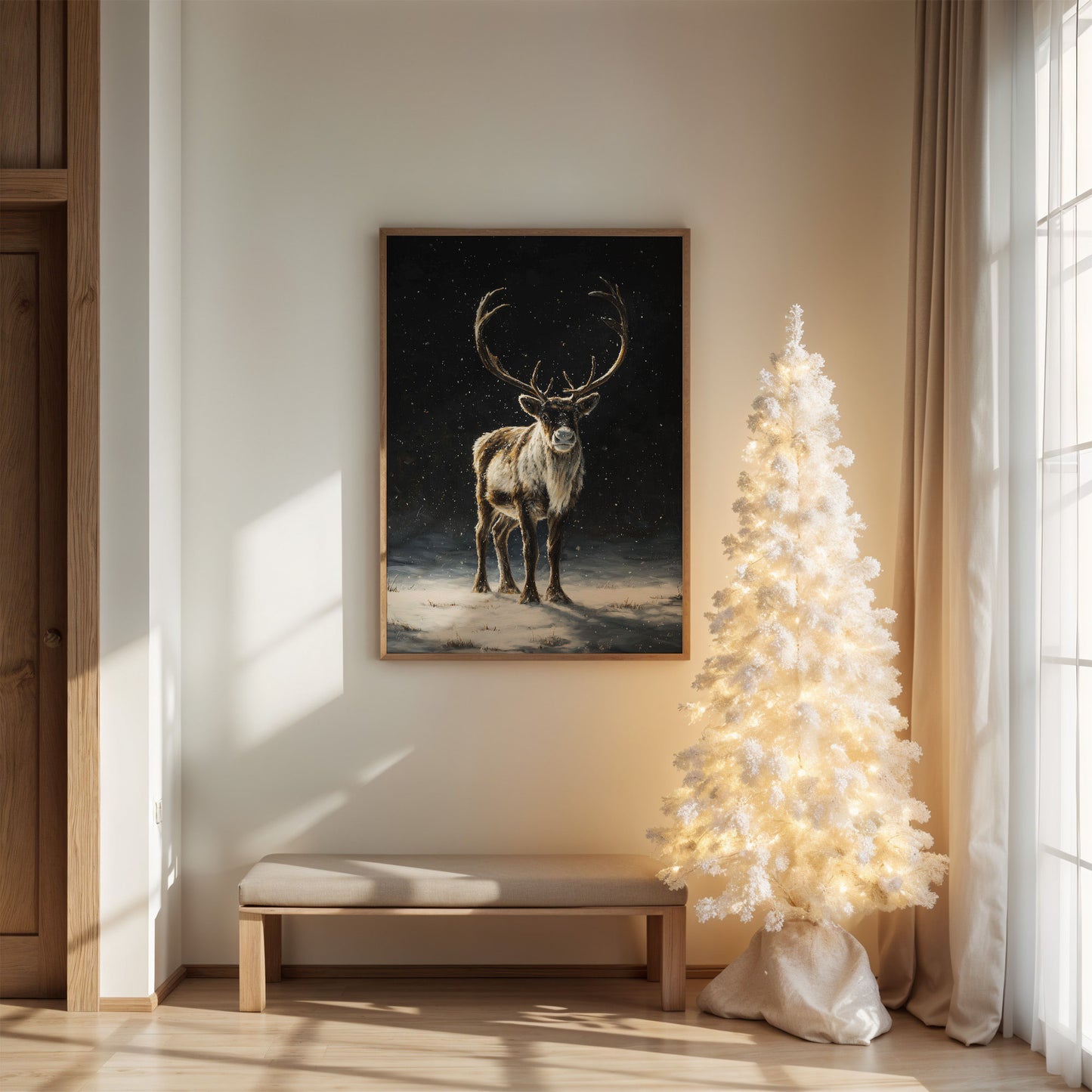 Reindeer Dreams Under Starlit Snow