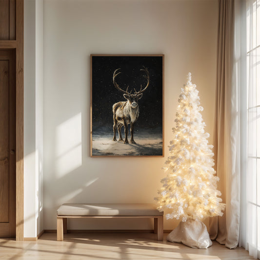 Reindeer Dreams Under Starlit Snow