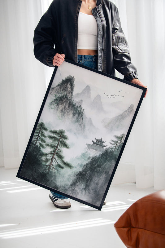 Misty Mountain Landscape – Tranquil Chinese Zen Wall Art