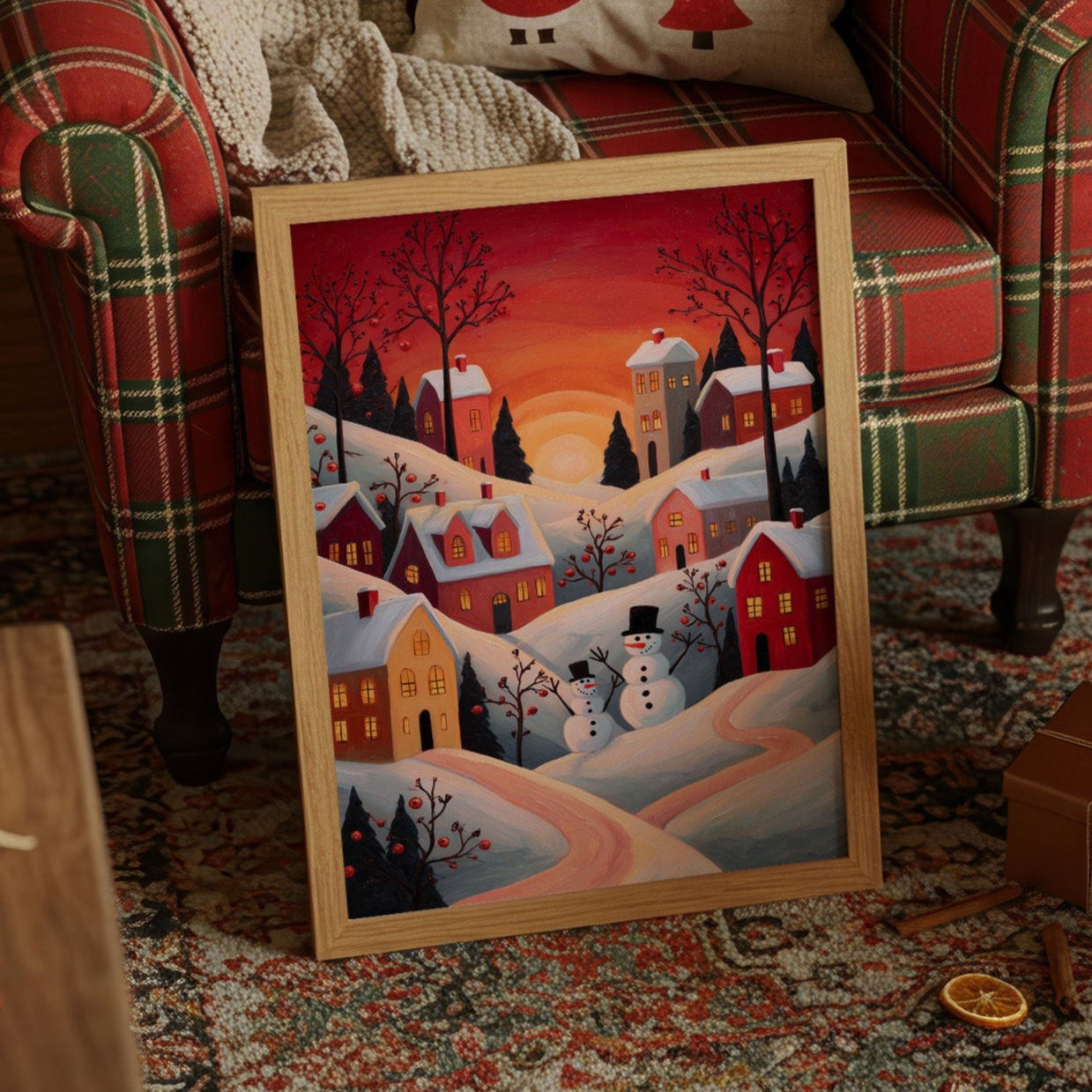 Winter Village Glows At Sunset