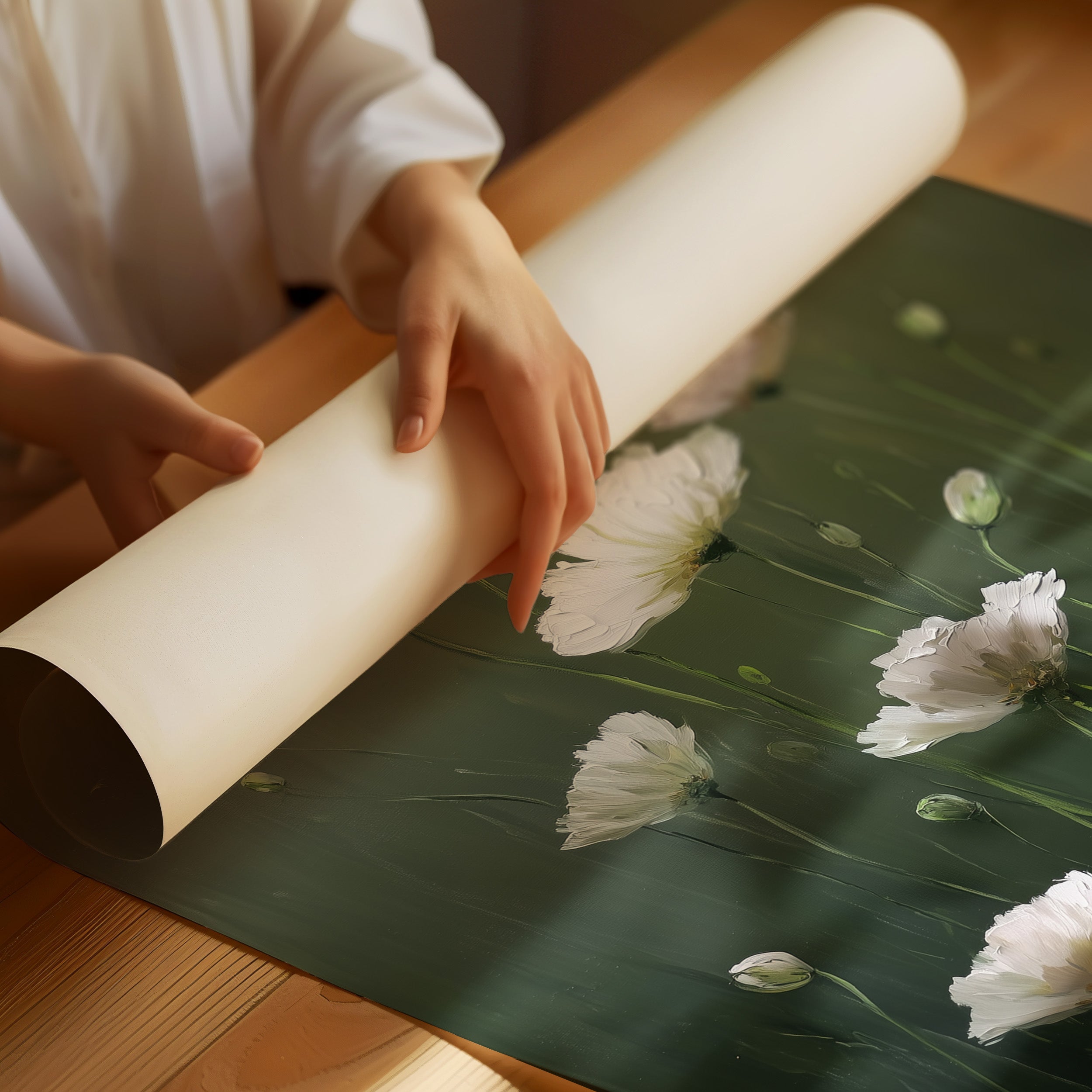 White Blooms in Quiet Green