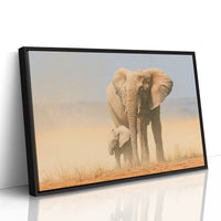 Elephant Mother, Dust and Calf