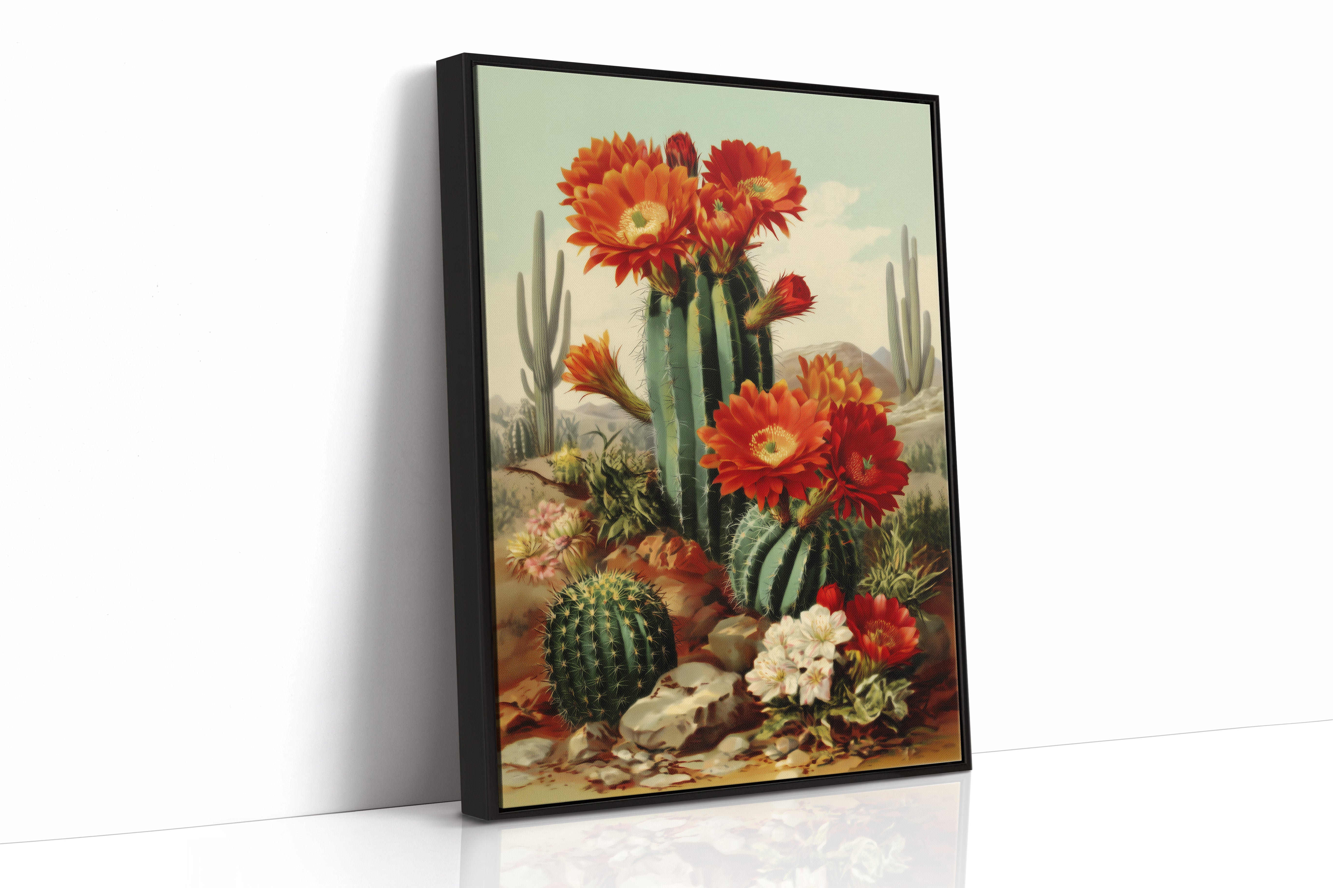 Desert Blooms Dance Against Mountains