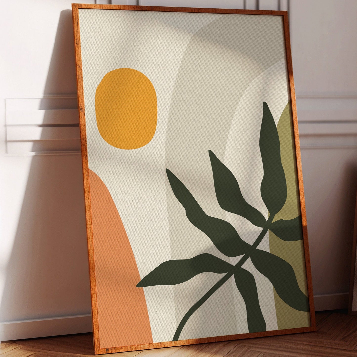 Sunlit Leaves Against Soft Curves