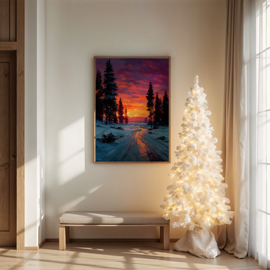 Winter Path Catches Fire At Dusk