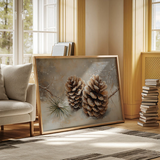 Pine Cones Catch December's First Snow