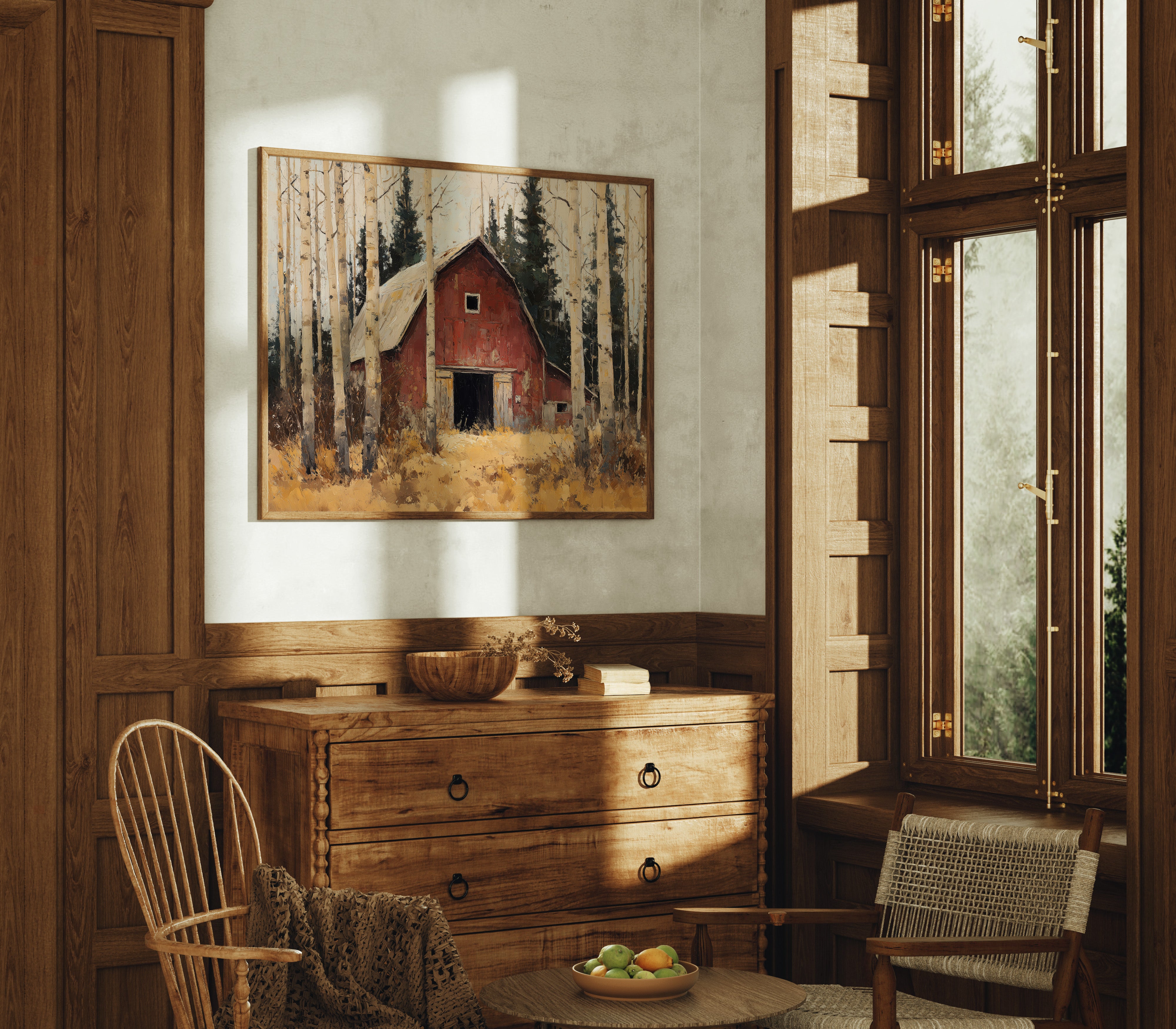 Birch Trees Guard Autumn's Barn