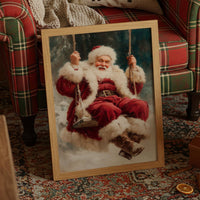 Winter Joy On A Wooden Swing