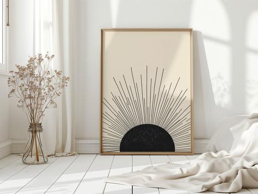 Minimal Black Sunburst Rising