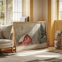 Red Barn Sleeps Among Winter Birch