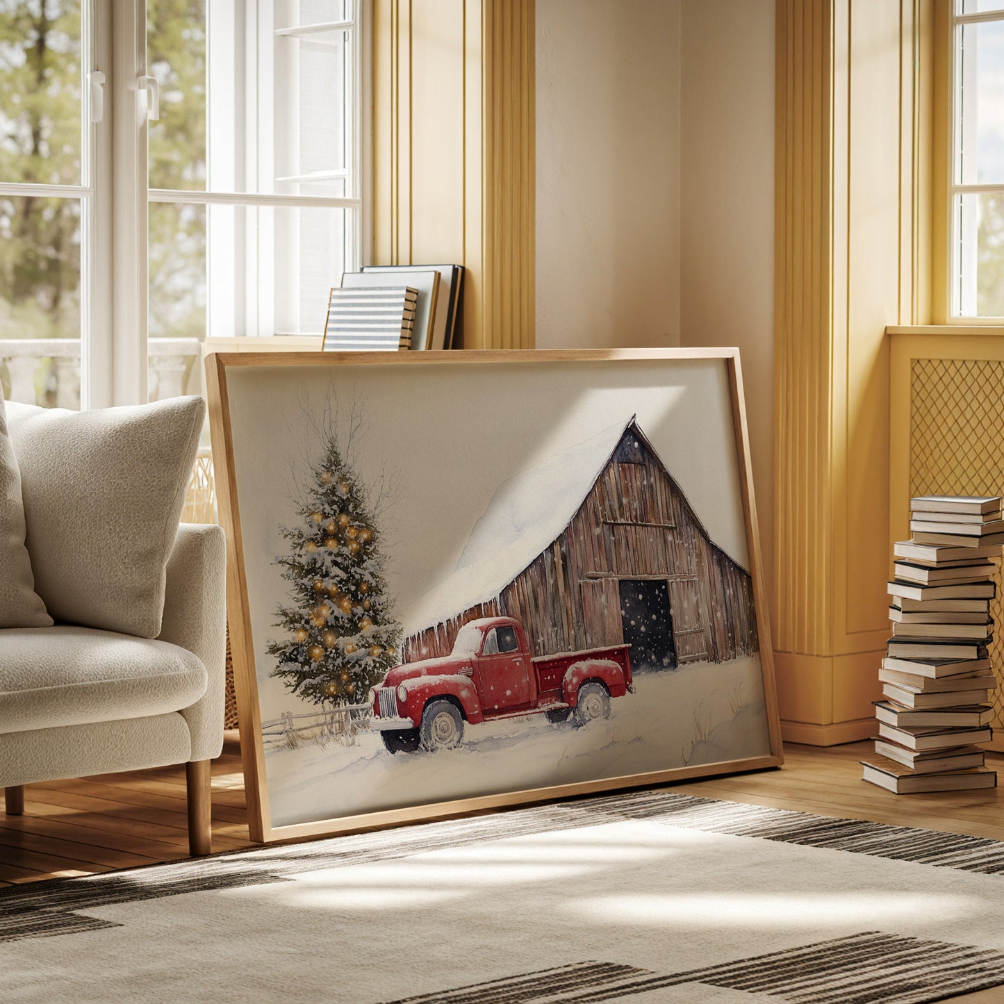 Red Pickup Brings Christmas Home