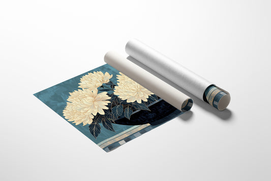 Cream Dahlias On Midnight Waters