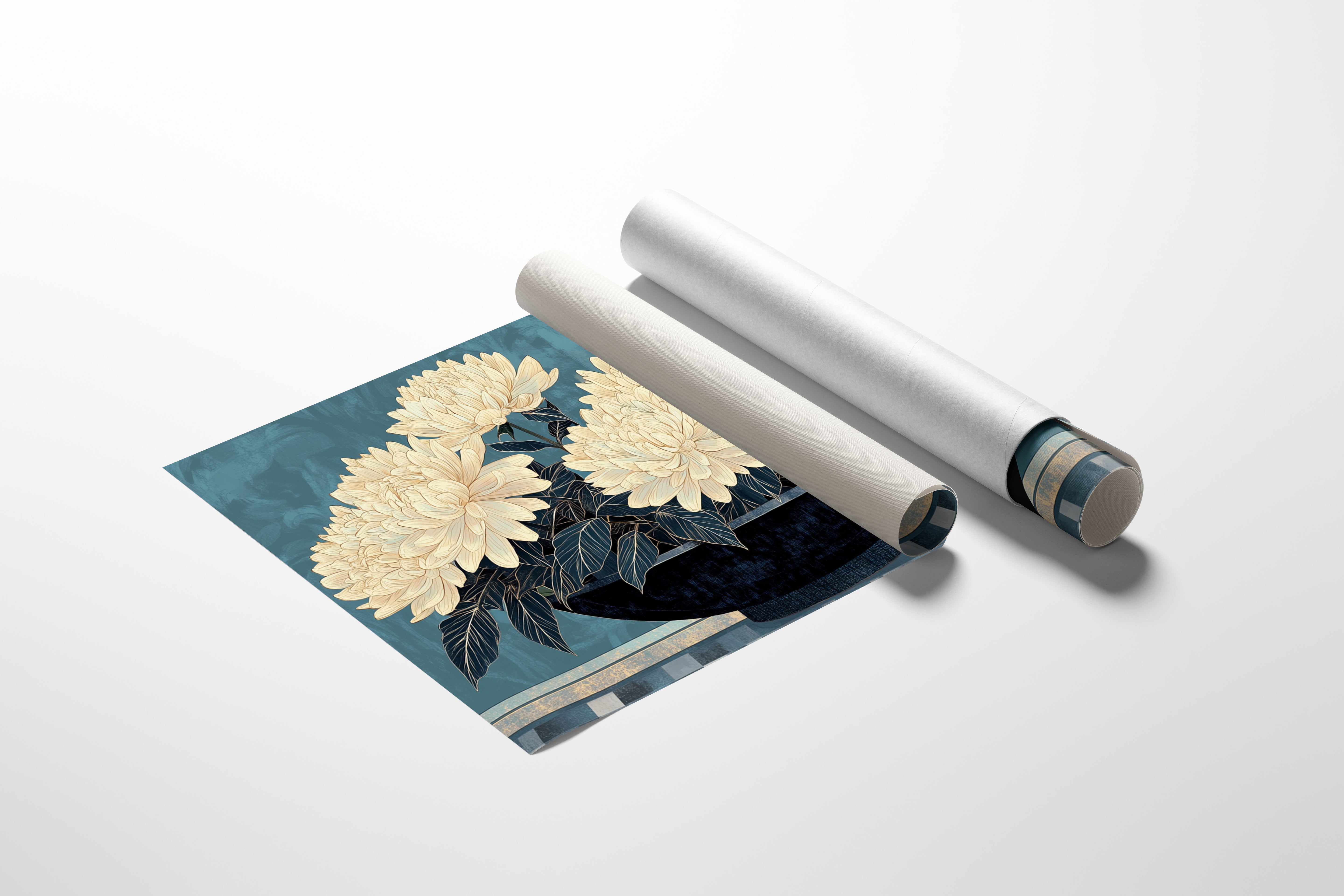 Cream Dahlias On Midnight Waters
