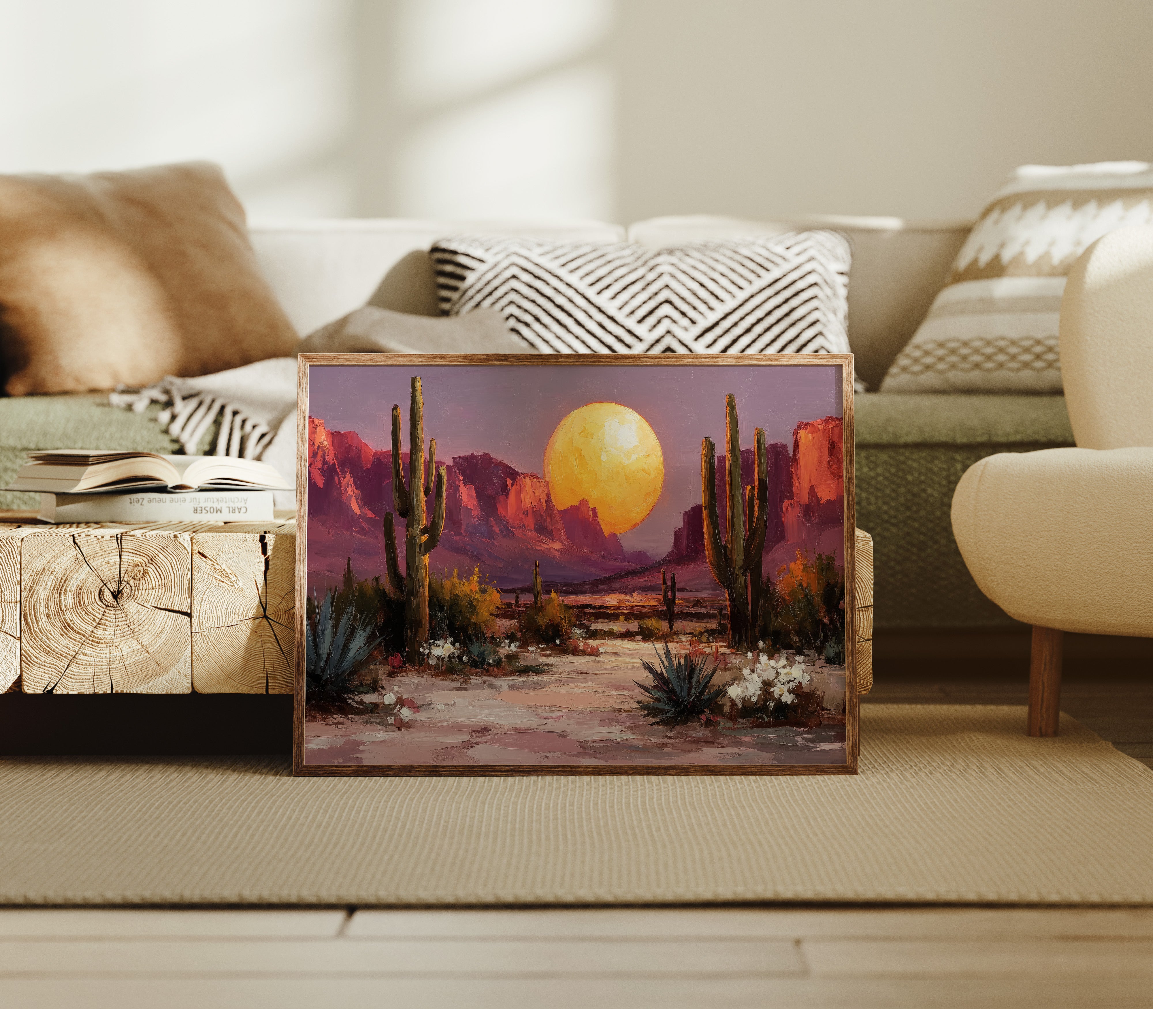 Saguaros Dance Under Golden Moonrise