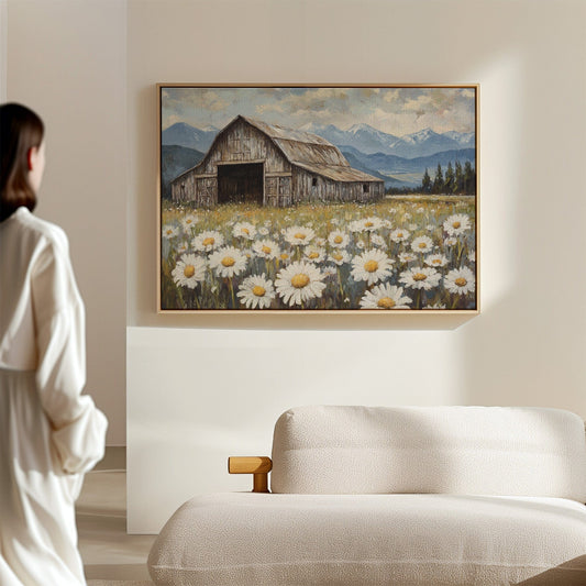 Rustic Barn Wall Art – Wildflower Meadow Print, Country Farmhouse Decor, Vintage Landscape Painting