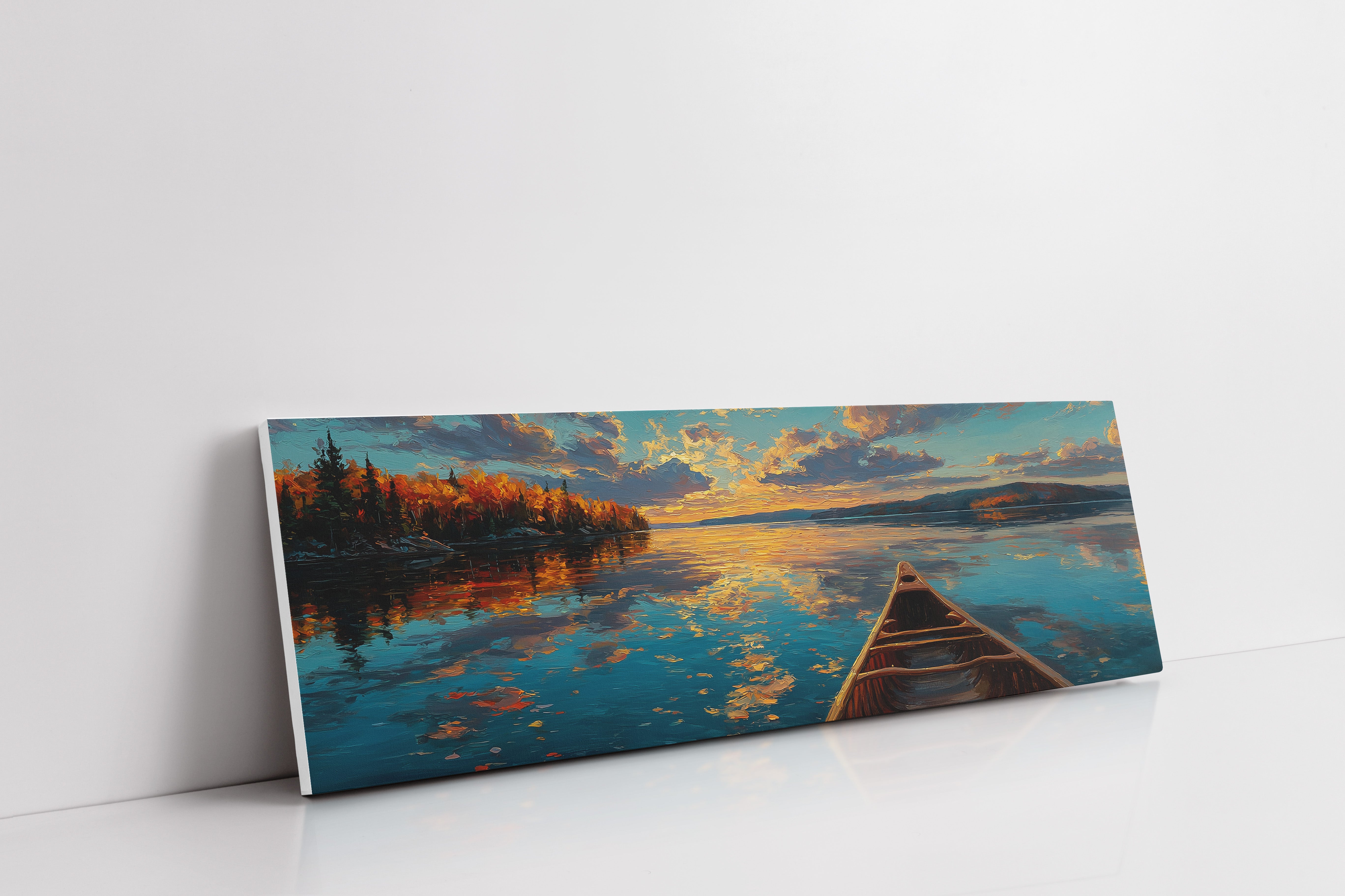 Canoe Drifting Across A Golden Lake