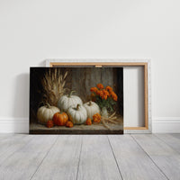 White Pumpkins Among Marigold Flames